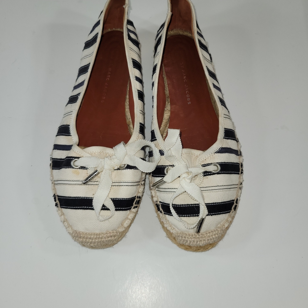 Prada Black Sandals Marc Jacobs Striped Espadrilles Slip On Loafers Size 37 - Picture 9 of 10
